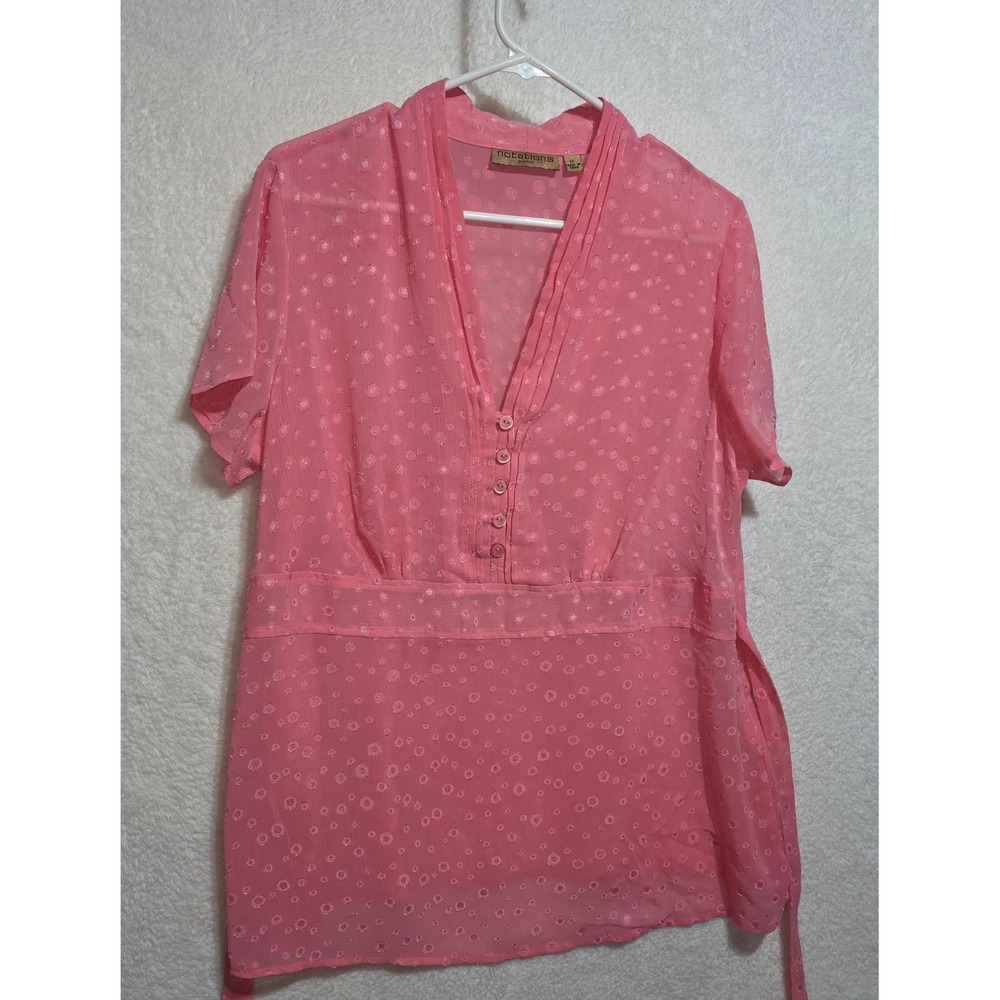 Notations‎ Woman Pink Dotted Sheer V-Neck Short Sleeve Top Plus Size 1X